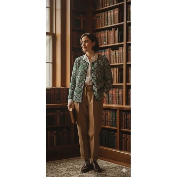 Vintage Pendleton Silk Cotton Cardigan M Chevron Grandpacore Heritage Luxury - Picture 1 of 8